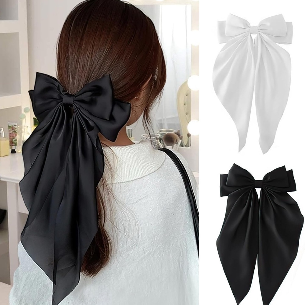 Elegant Black and White Hair Bow NWT